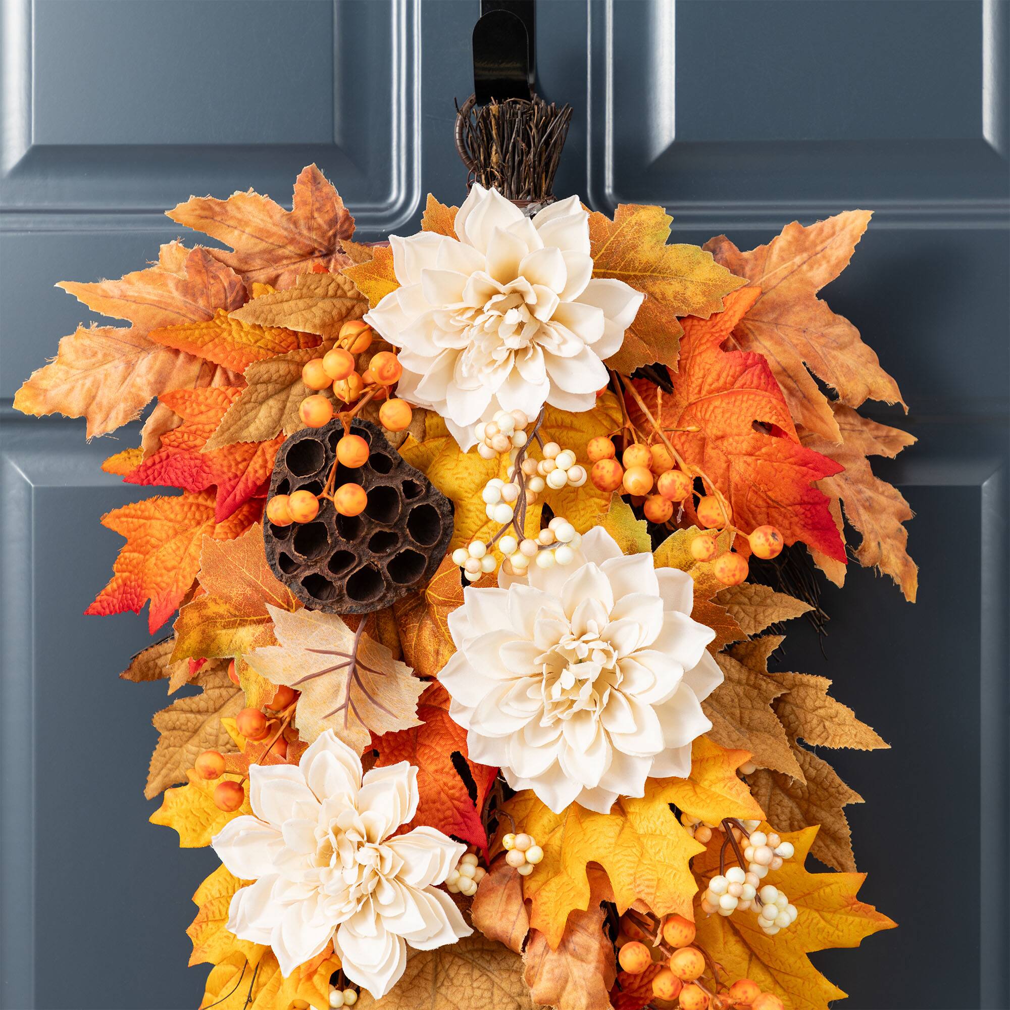 Glitzhome® 28" Fall Dahlia, Lotus Pod and Berry Swag